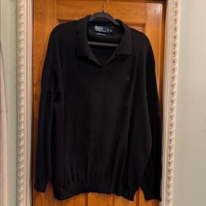 Polo by Ralph Lauren Black Long Sleeve Polo Sweater with Purple Pony